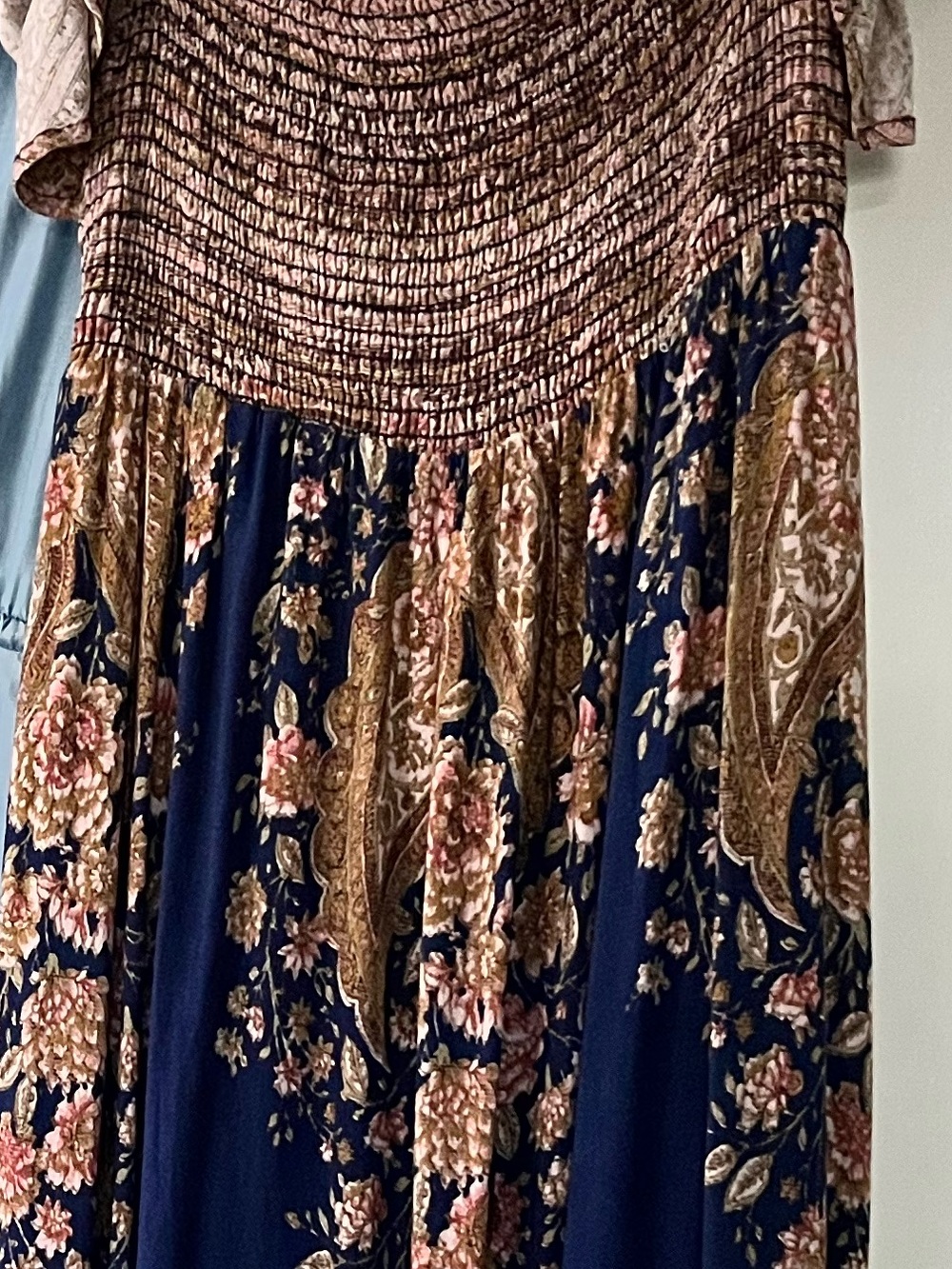 Free People Navy Multicolor Off-Shoulder Border Print Maxi Dress size XS - Picture 6 of 6